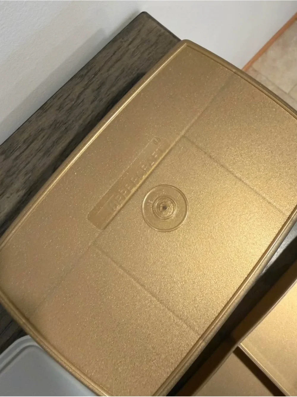 VTG Tupperware Tuppercraft 3pc Stow-N-Go Storage Box Gold W/ Lid & Tray 767-1